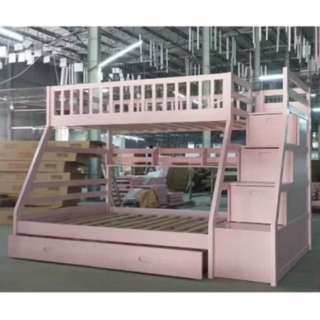 EU192 - Pink : Giường 2 Tầng, 2 Hộc Kéo + Cầu Thang Đảo Chiều, Giá Sách - Trên 1m / Dưới 1m4